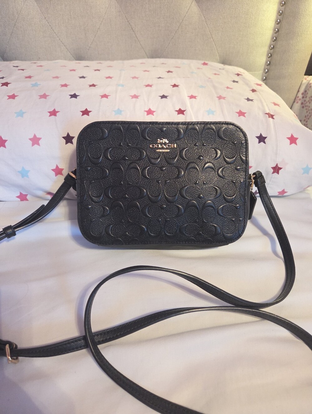 Coach Jamie Mini Camera Bag In Black Debossed Signature Leather - EUC